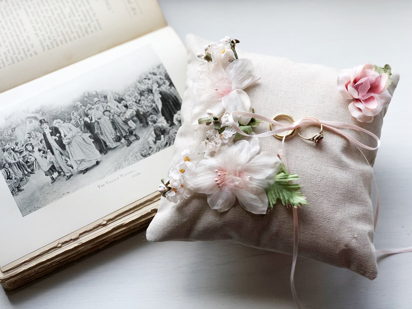 Something old something pink vintage silk floral ring pillow