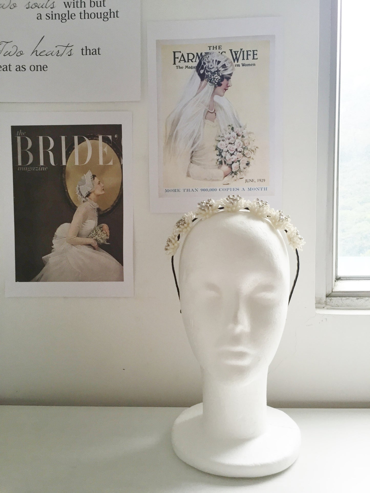 Antique Inspired Dahlia Pearl Beads and Rhinestones Bridal Headpiece