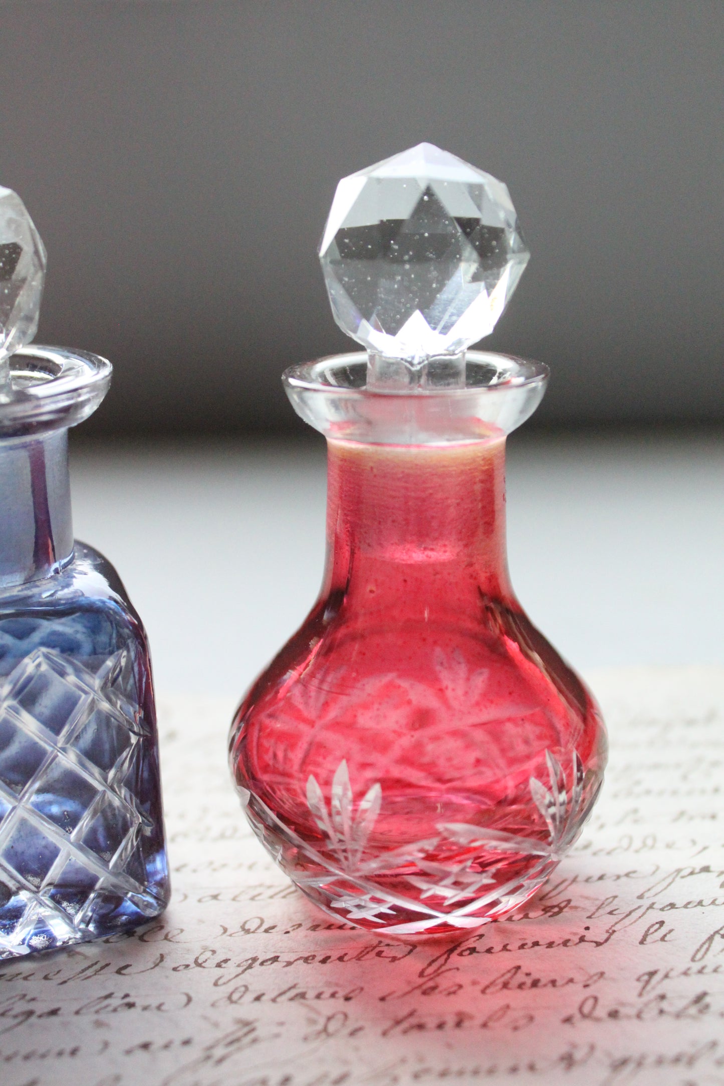 Antique glass perfume apothecary jar in red