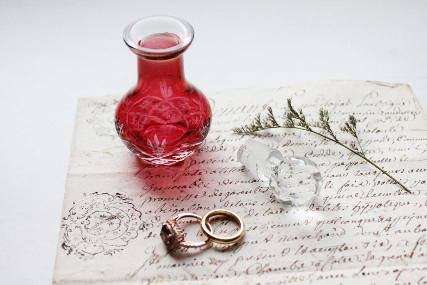 Antique glass perfume apothecary jar in red