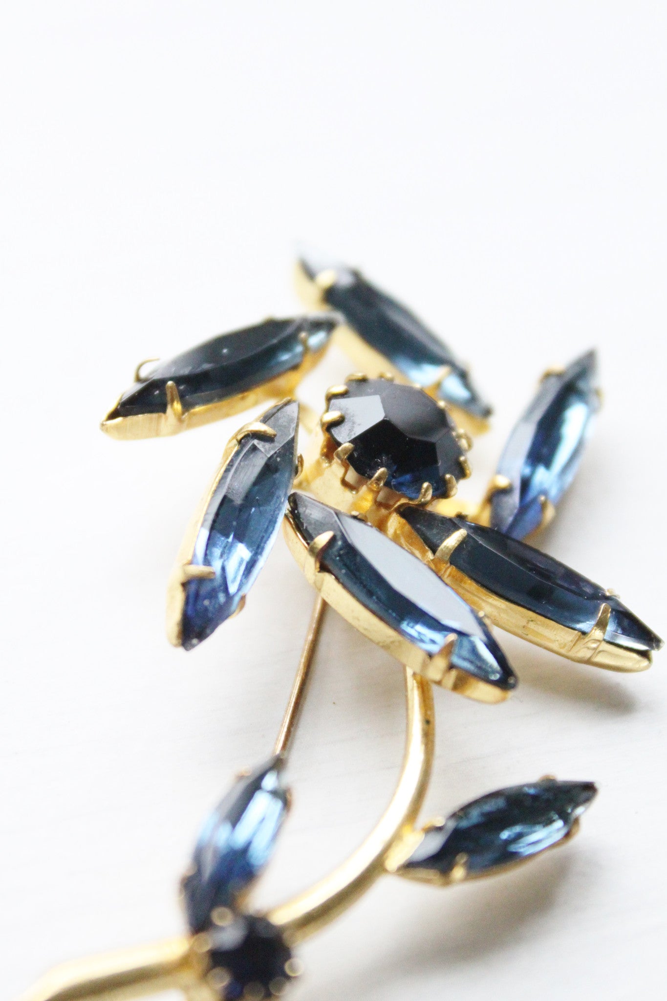 Vintage Blue Abstract Rhinestone Flower Brooch