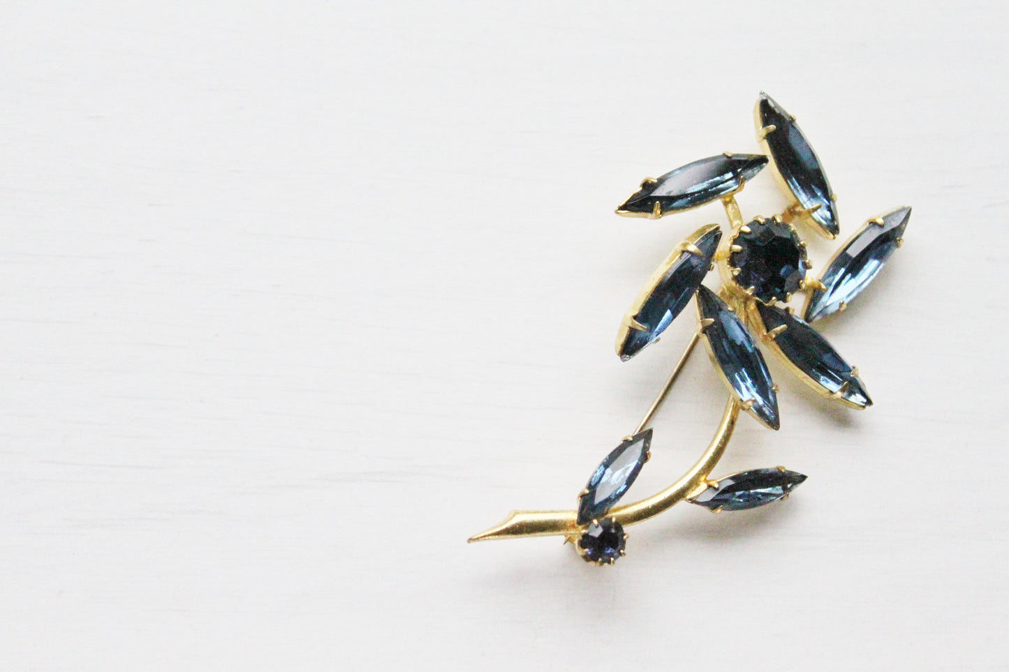 Vintage Blue Abstract Rhinestone Flower Brooch