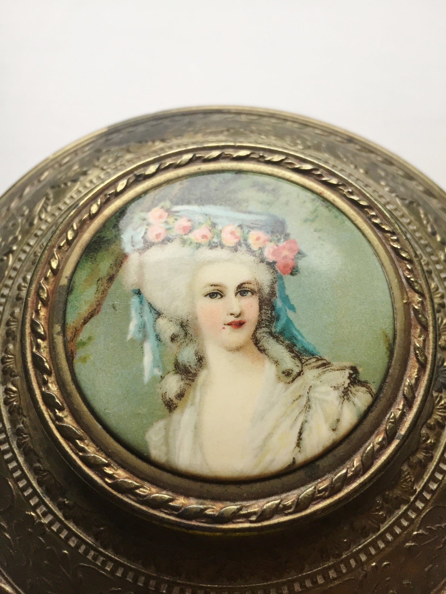 Rare Antique Rococo Lady Gold Ormolu Trinket Box