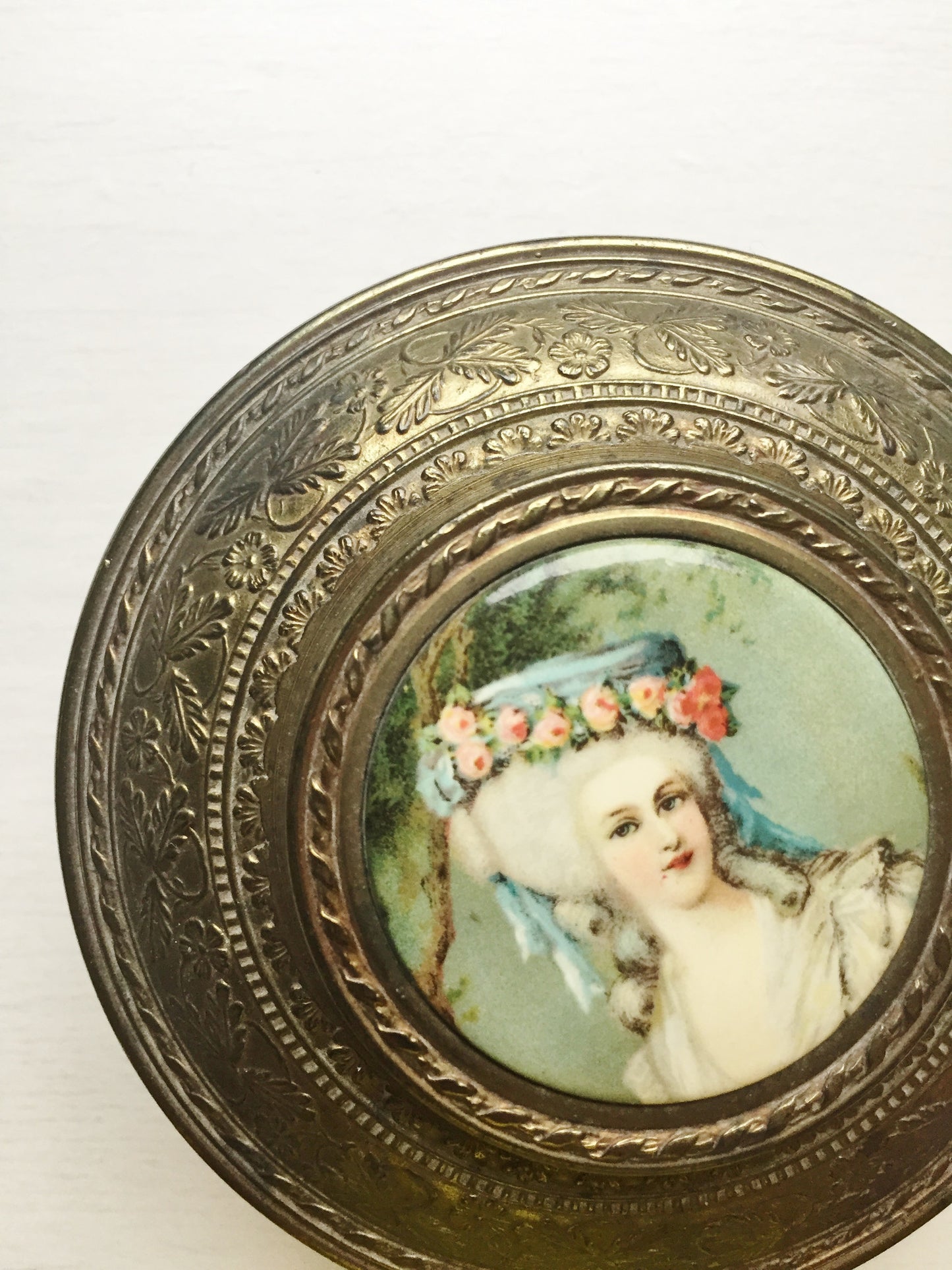 Rare Antique Rococo Lady Gold Ormolu Trinket Box