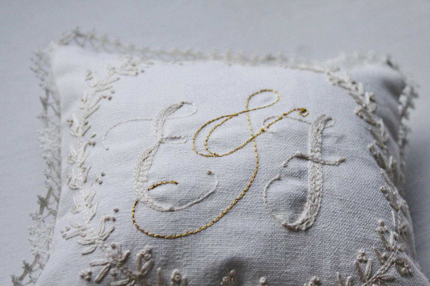 Hand embroidered monogrammed pillow