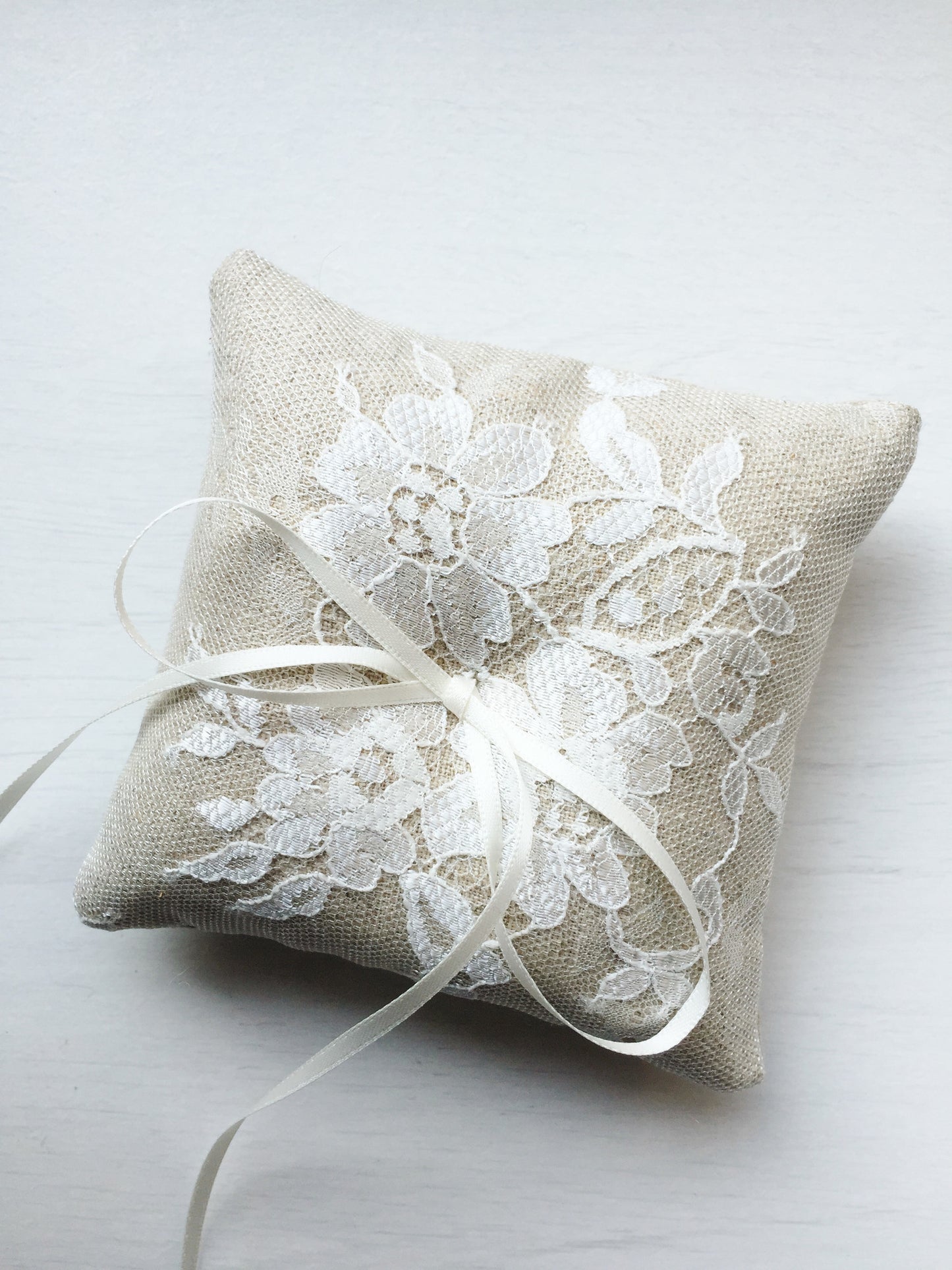 Shabby Chic Dainty Lace Ring Pillow in Oatmeal