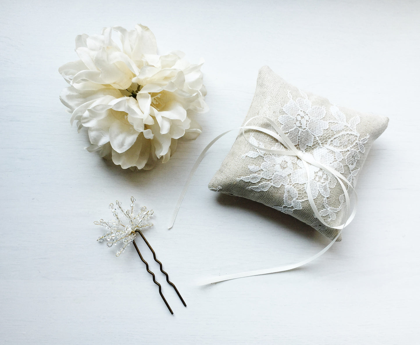 Shabby Chic Dainty Lace Ring Pillow in Oatmeal