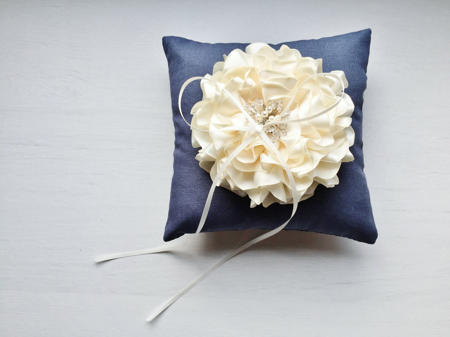 Signature Peony Ring Pillow in Antique Blue and Peony