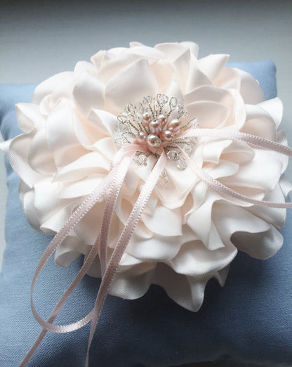 Signature Peony Ring Pillow in Vintage Sky Blue and Power Pink Peony