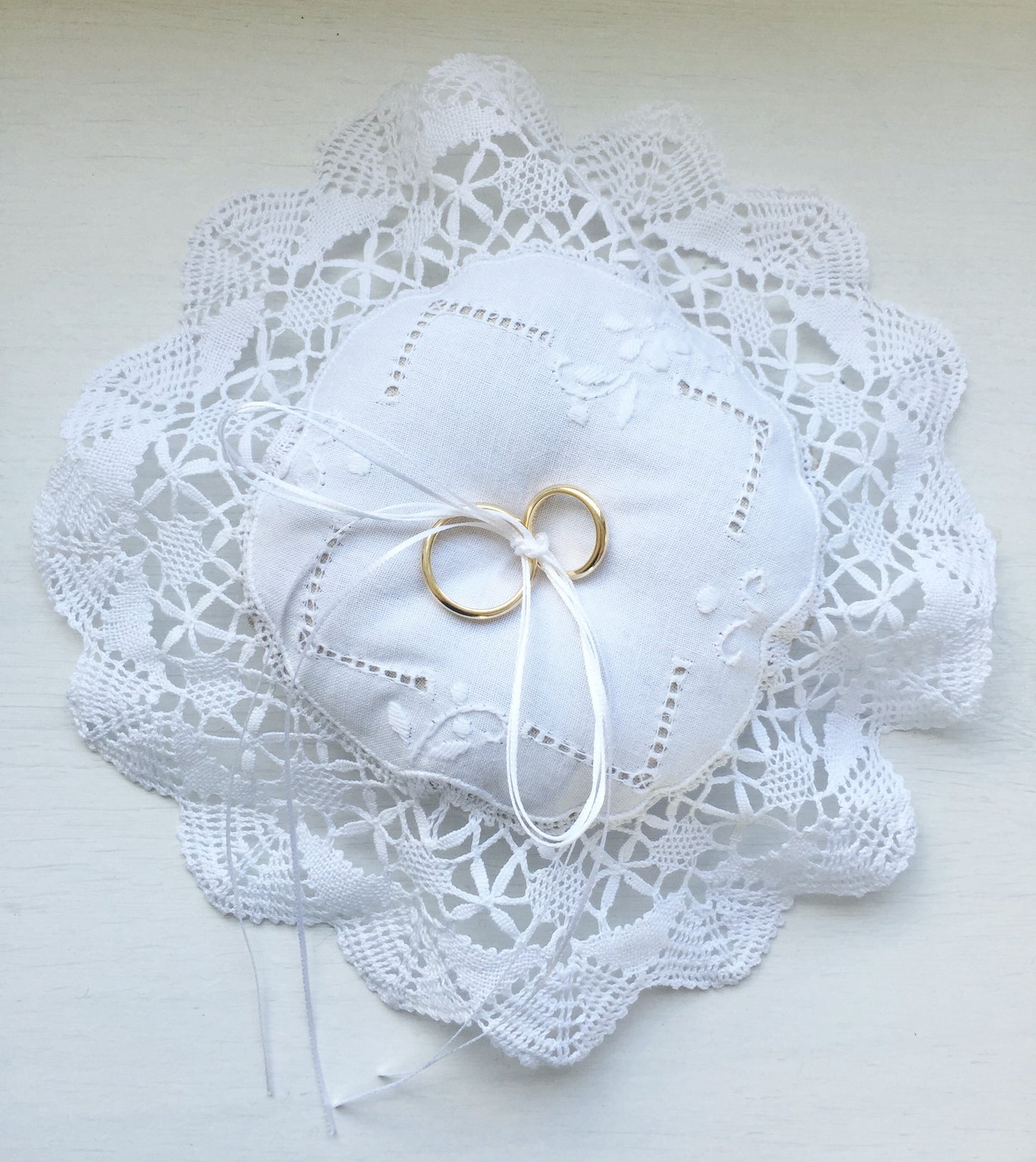 Bruges Whitework Lace Ring Pillow with Dried Lavender Filling