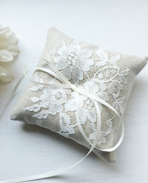 Shabby Chic Dainty Lace Ring Pillow in Oatmeal