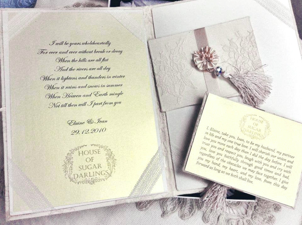 Signature big peony marriage certificate folder and vow cards heirloom set