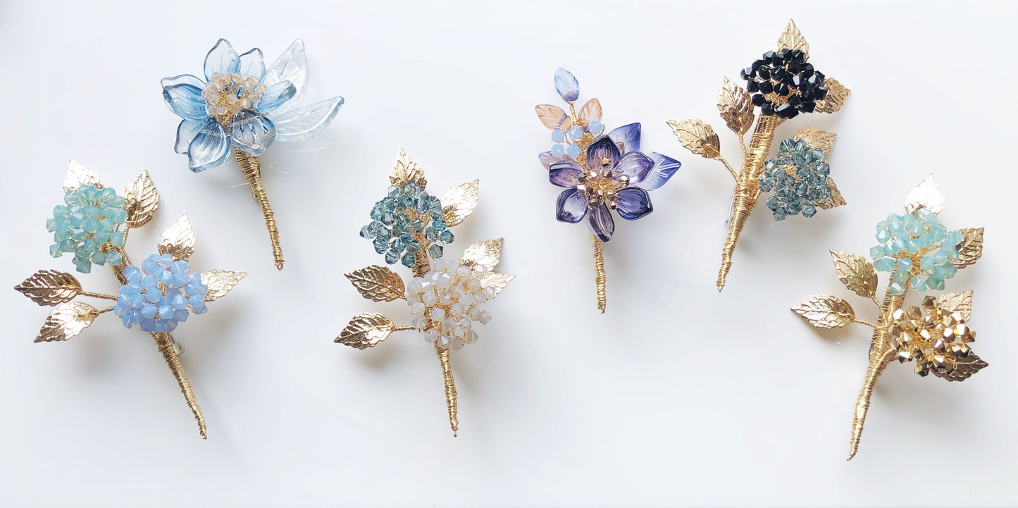 Remembrance Swarovski crystals hydrangea brooch