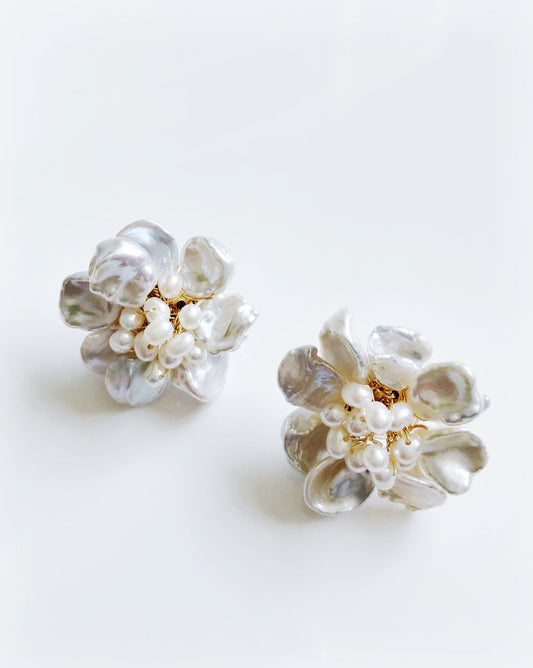 Freshwater baroque pearls floral earrings