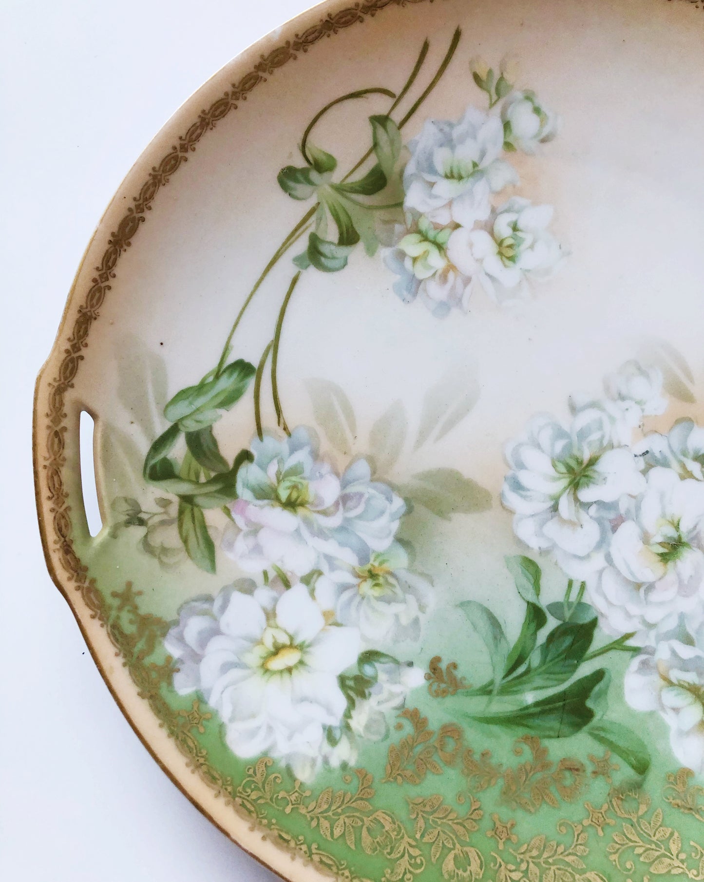 Antique RS Tillowitz handled hand painted Matthiola flowers plate