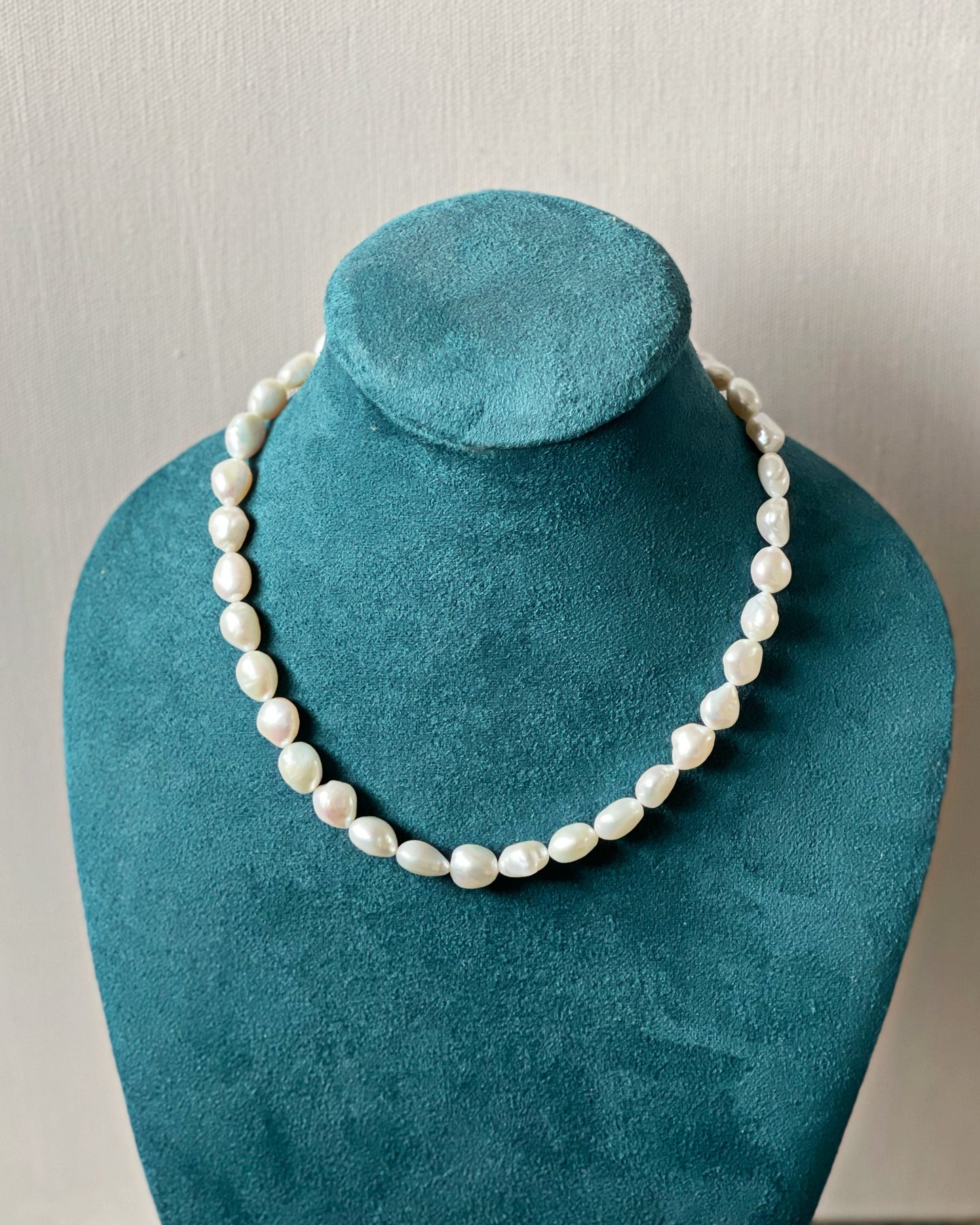 Medium white wedding pearl necklace with heart toggle