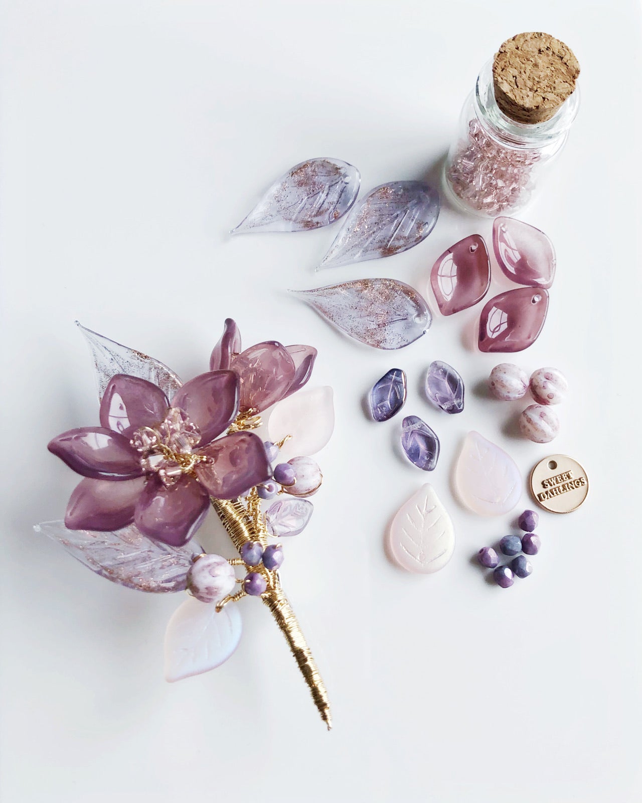 《Autumn Palette III》Autumn mauve lily floral bouquet brooch