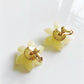 Pastel yellow baby lotus glass and freshwater pearls earrings