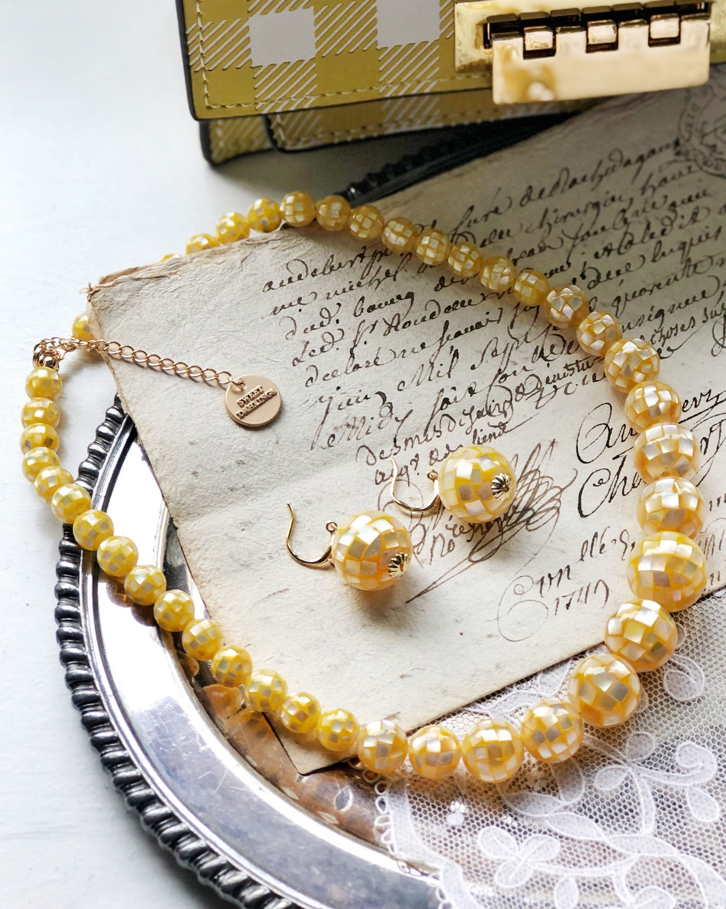Seashell mosaic bubbles glass beads earrings in sunshine yellow