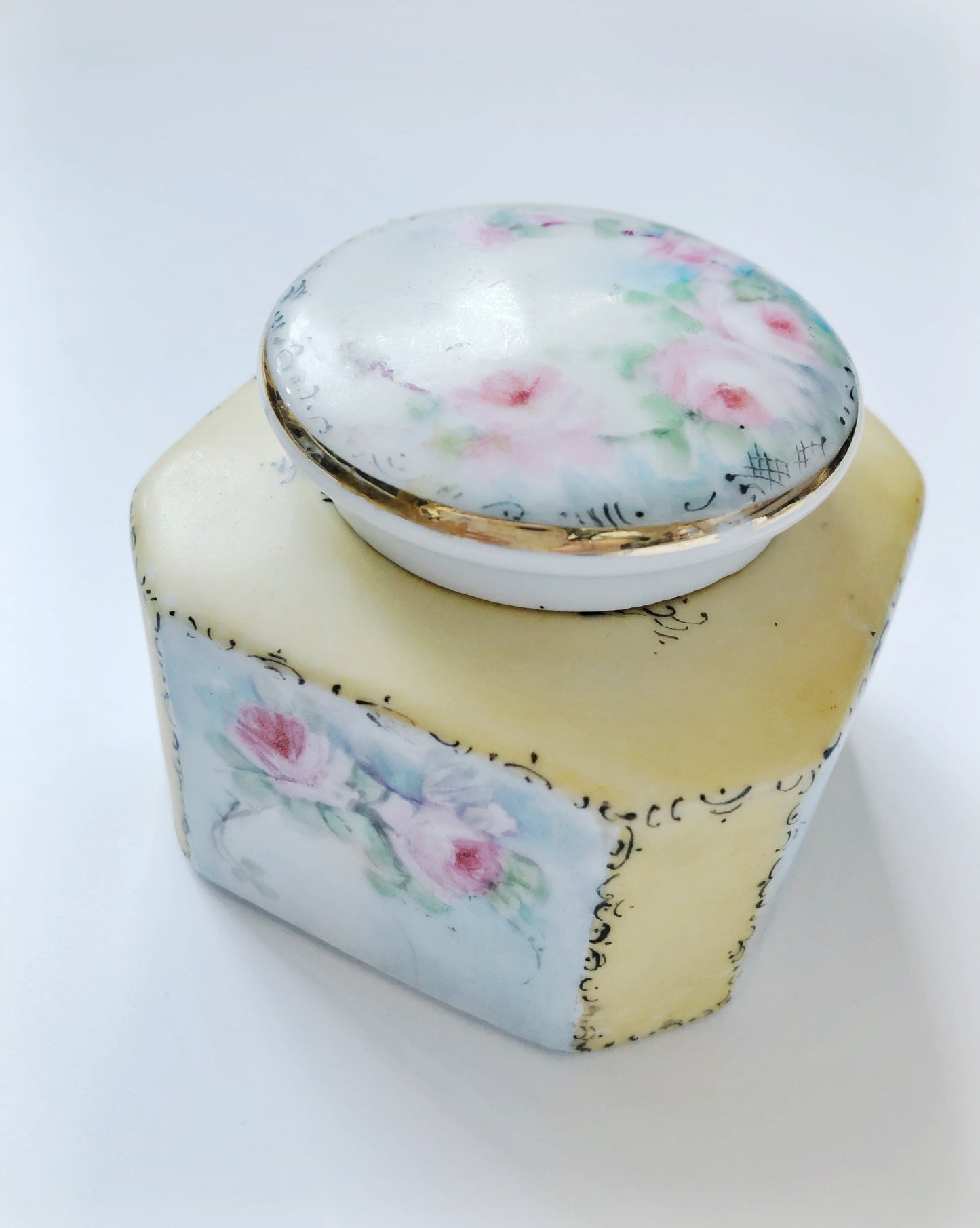 Vintage RS Germany hand painted porcelain inkwell with garden O’Hara roses details