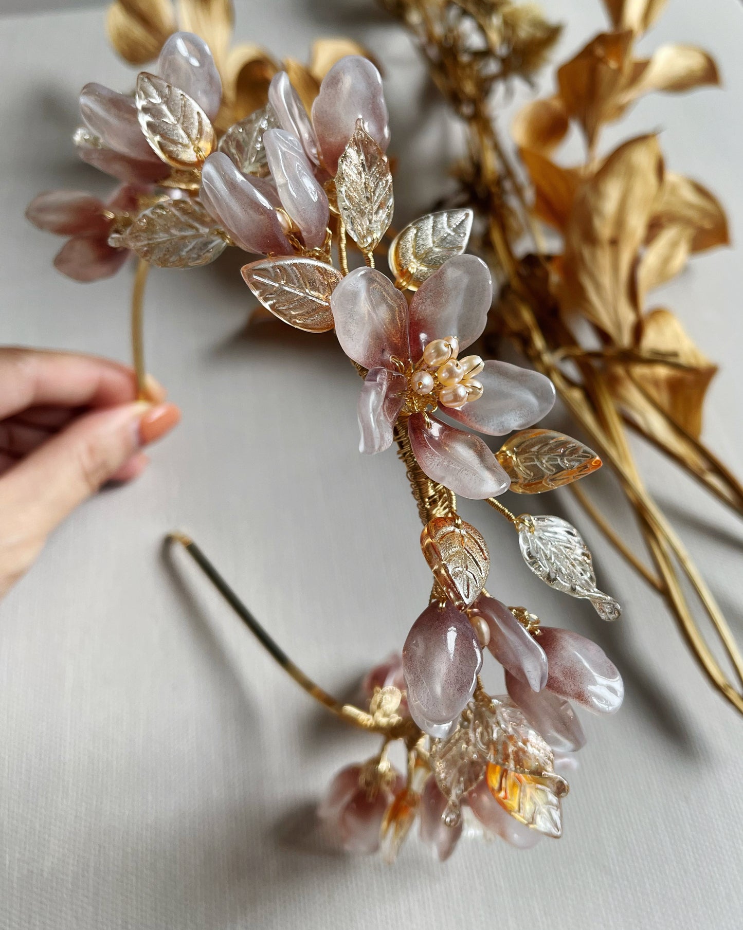 Autumn embrace silk cotton tree flower wedding tiara