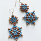 Snowflakes glass and crystals earrings in blue and brown