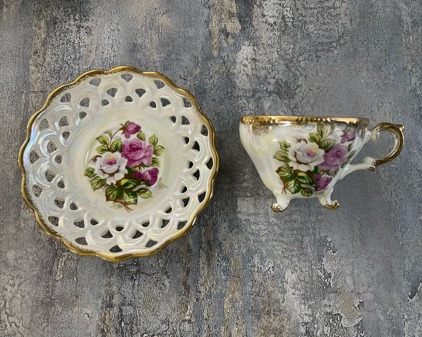 Vintage hand painted rose demitasse and saucer