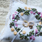 Edwardian inspired embroidered ring pillow in multicolour