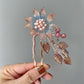 Brown dahlia luxe hairpin in glass and freshwater pearls