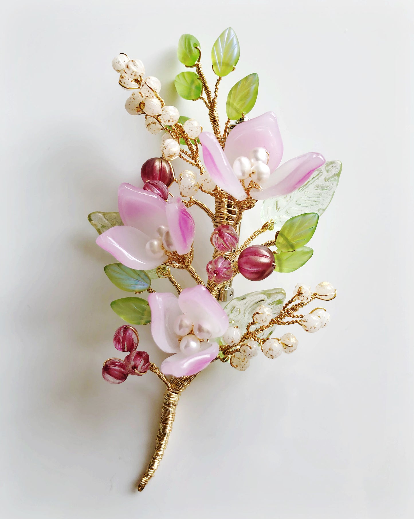 《January Palette IV》Lily bouquet brooch in Chinese New Year pink