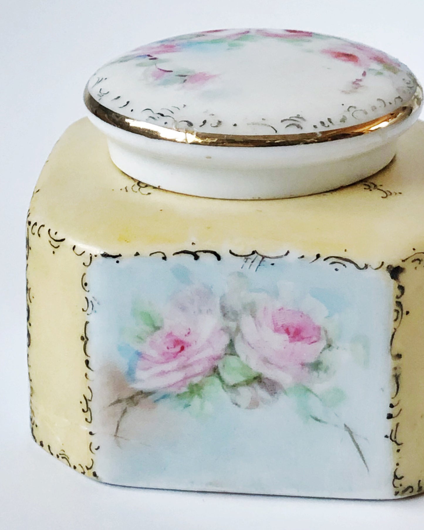 Vintage RS Germany hand painted porcelain inkwell with garden O’Hara roses details