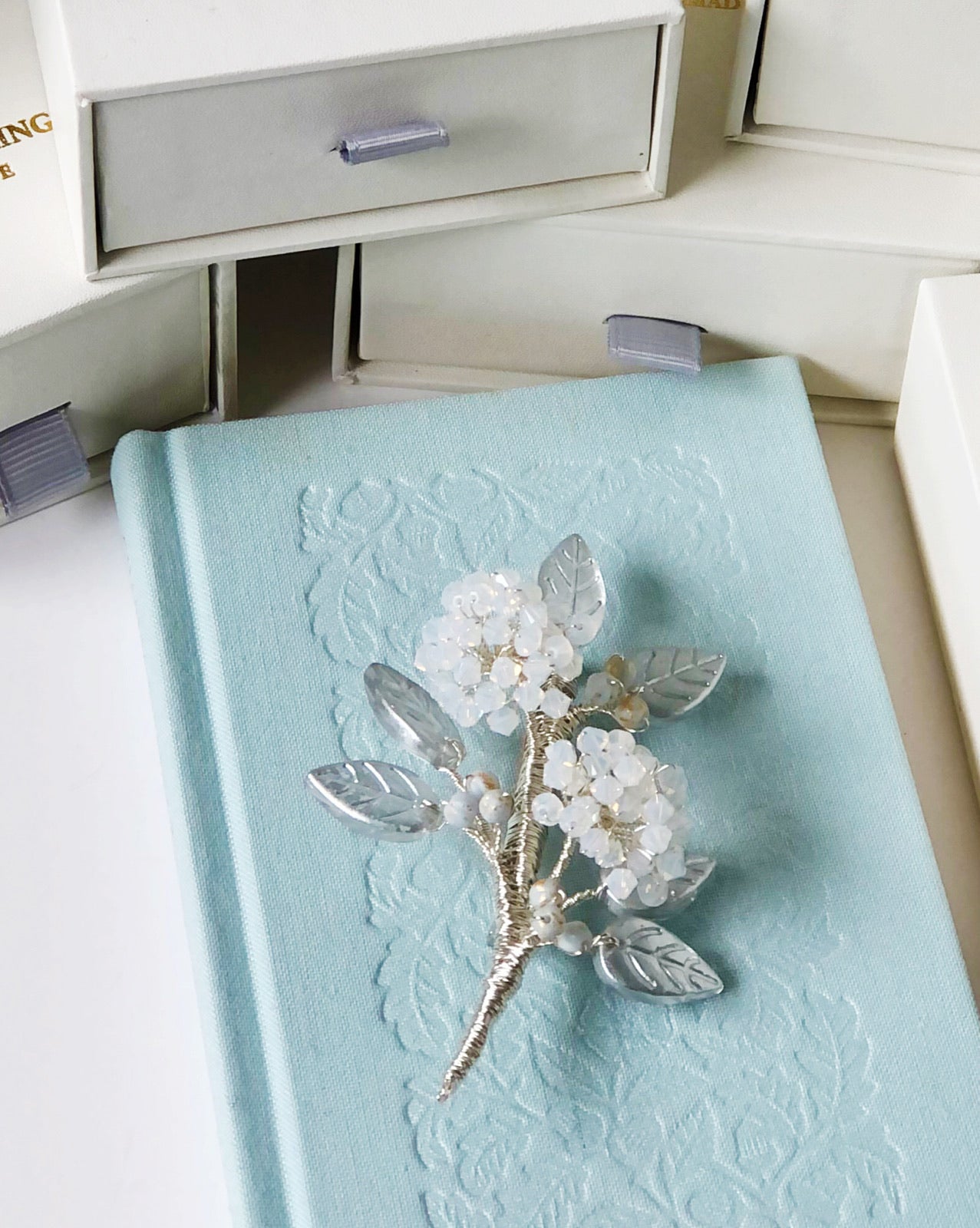 First snow hydrangea bouquet brooch