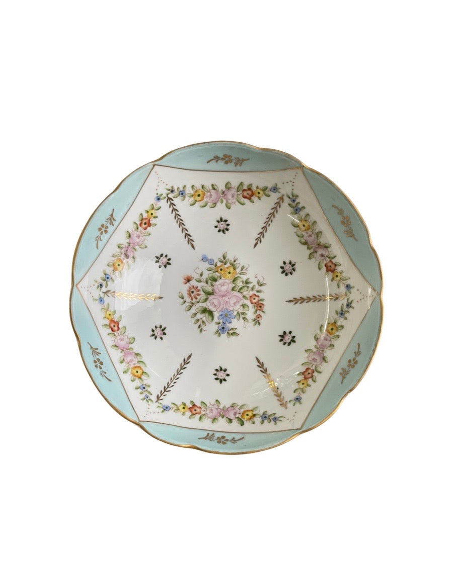 Vintage mid-century handpainted footed porcelain bowl