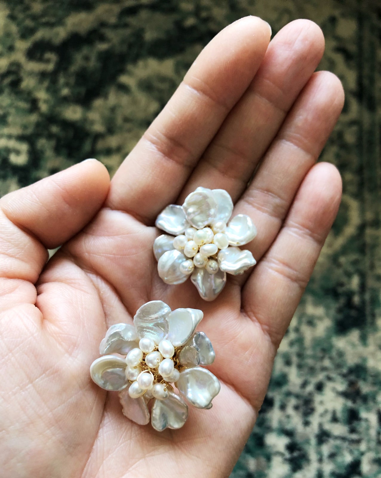 Freshwater baroque pearls floral earrings