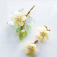 Pastel yellow baby lotus glass and freshwater pearls earrings