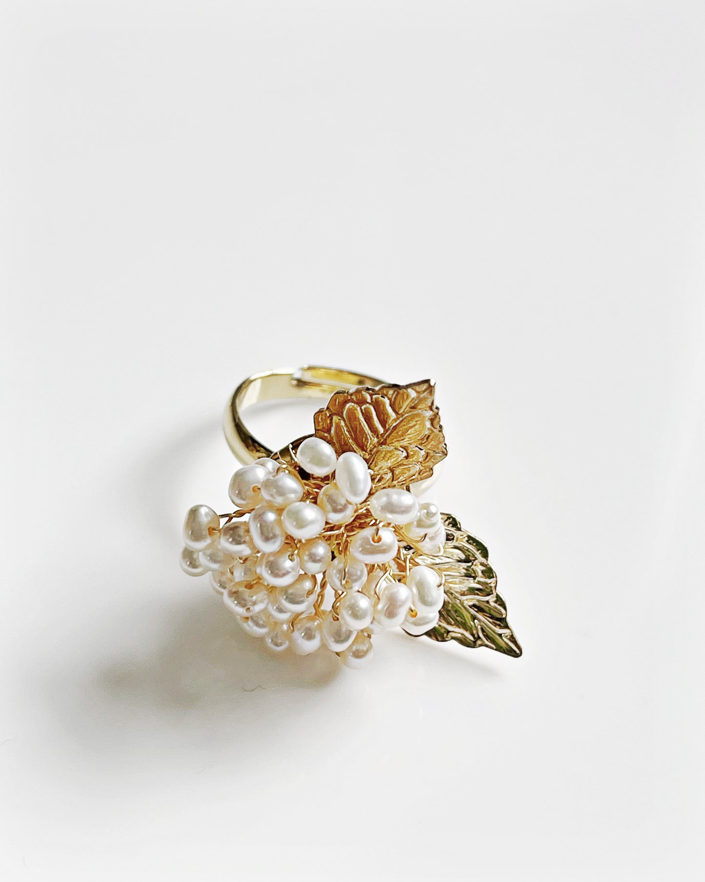 Freshwater seed pearls hydrangea ring