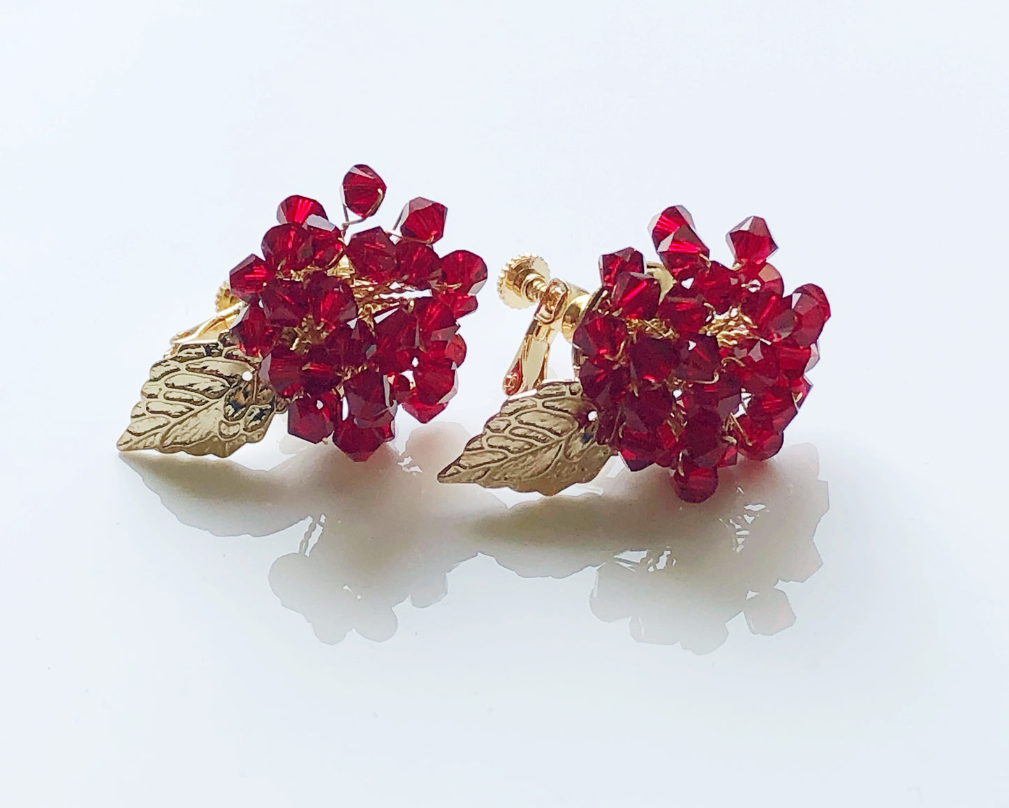 Red hydrangea Swarovski crystals earrings