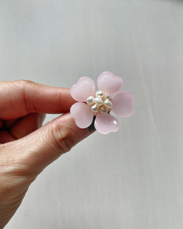 Sakura glass and freshwater pearls earrings