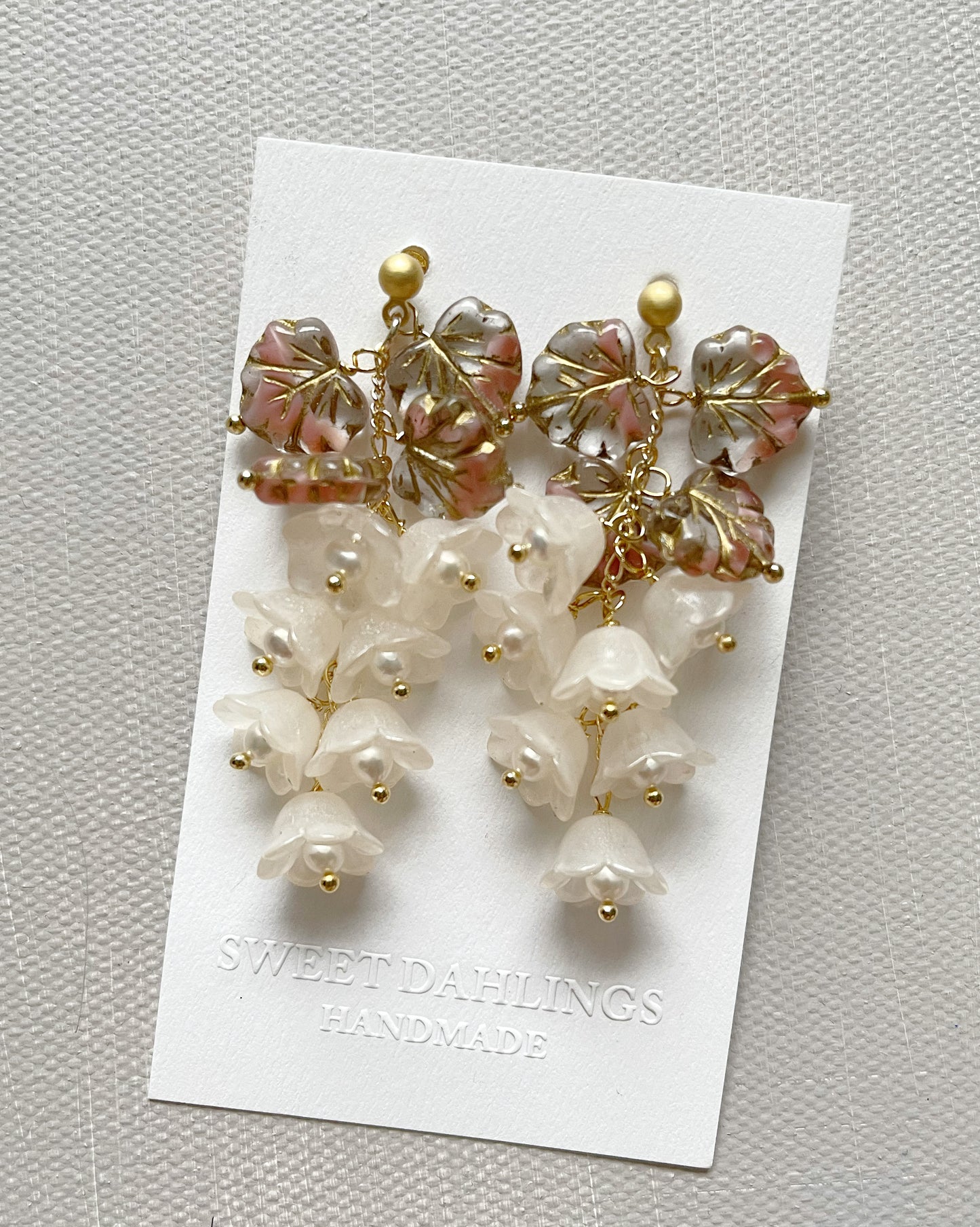 Canterbury bell flowers earrings in cream and maple leaves