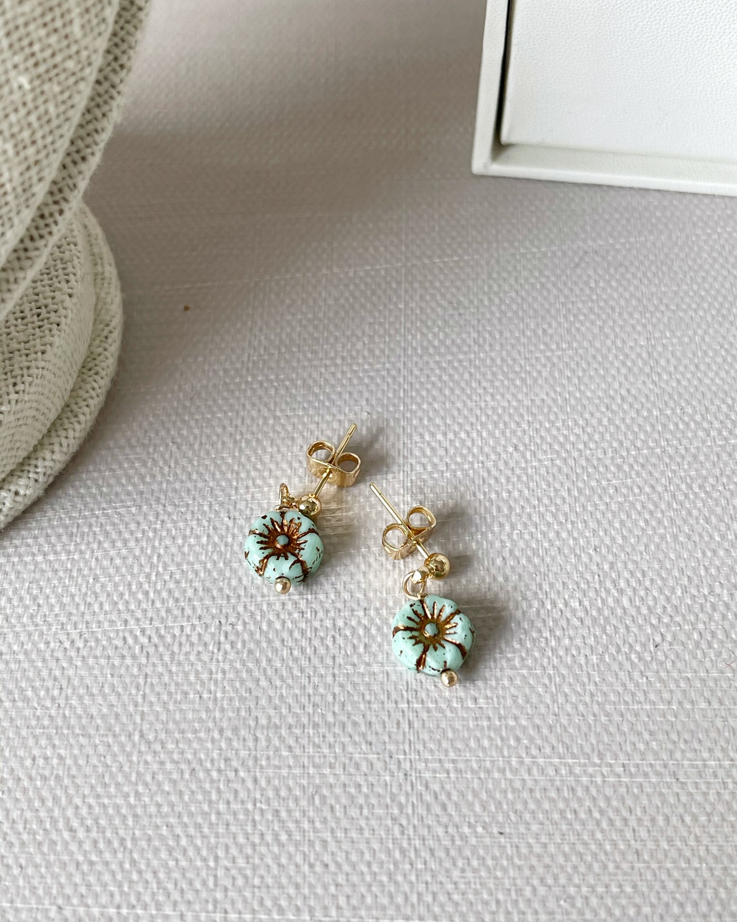 Mini sakura necklace and earrings set in aqua