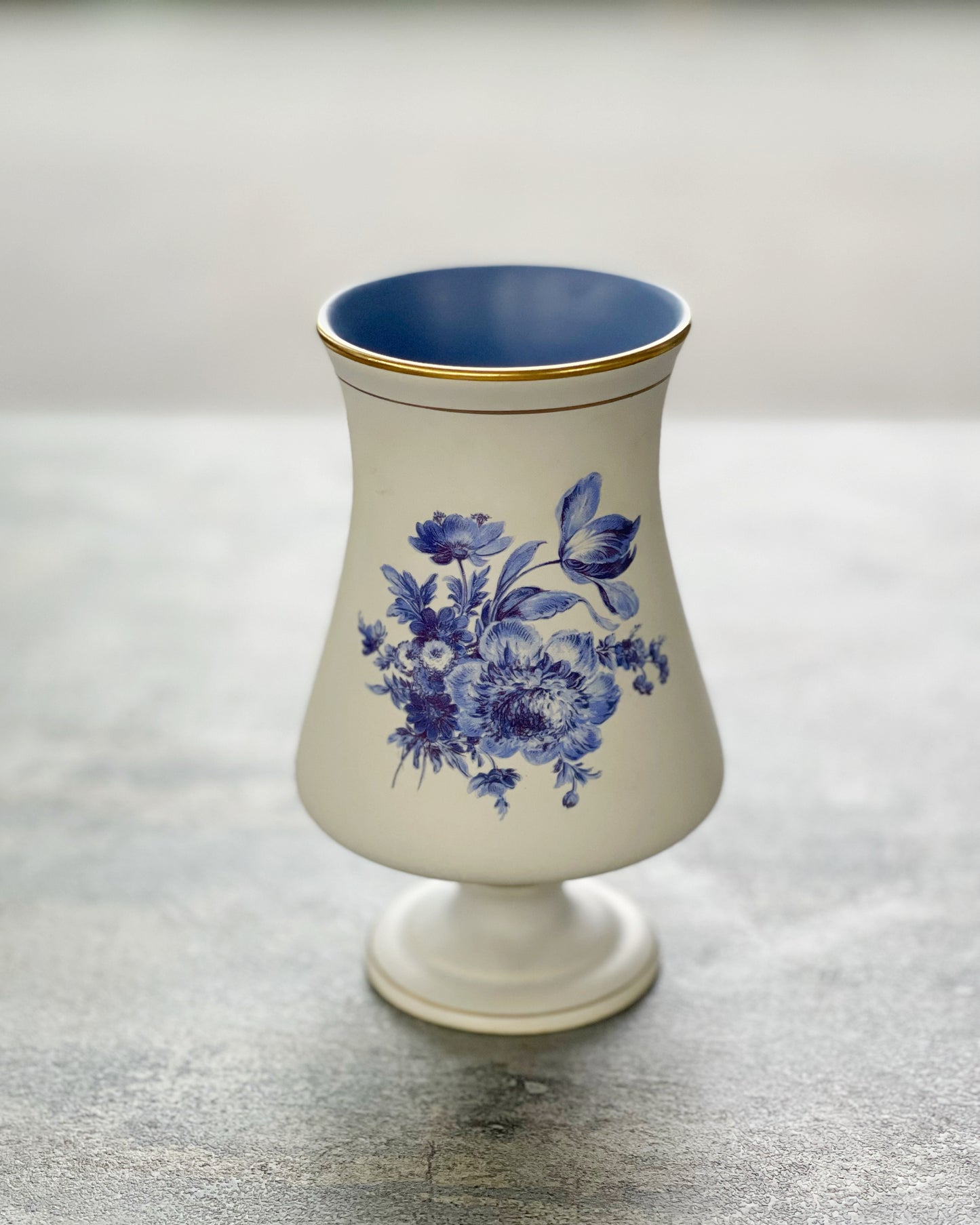 Vintage mid-century hand painted blue rose small vase