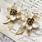 Yellow seashell floral earrings with Swarovski crystals
