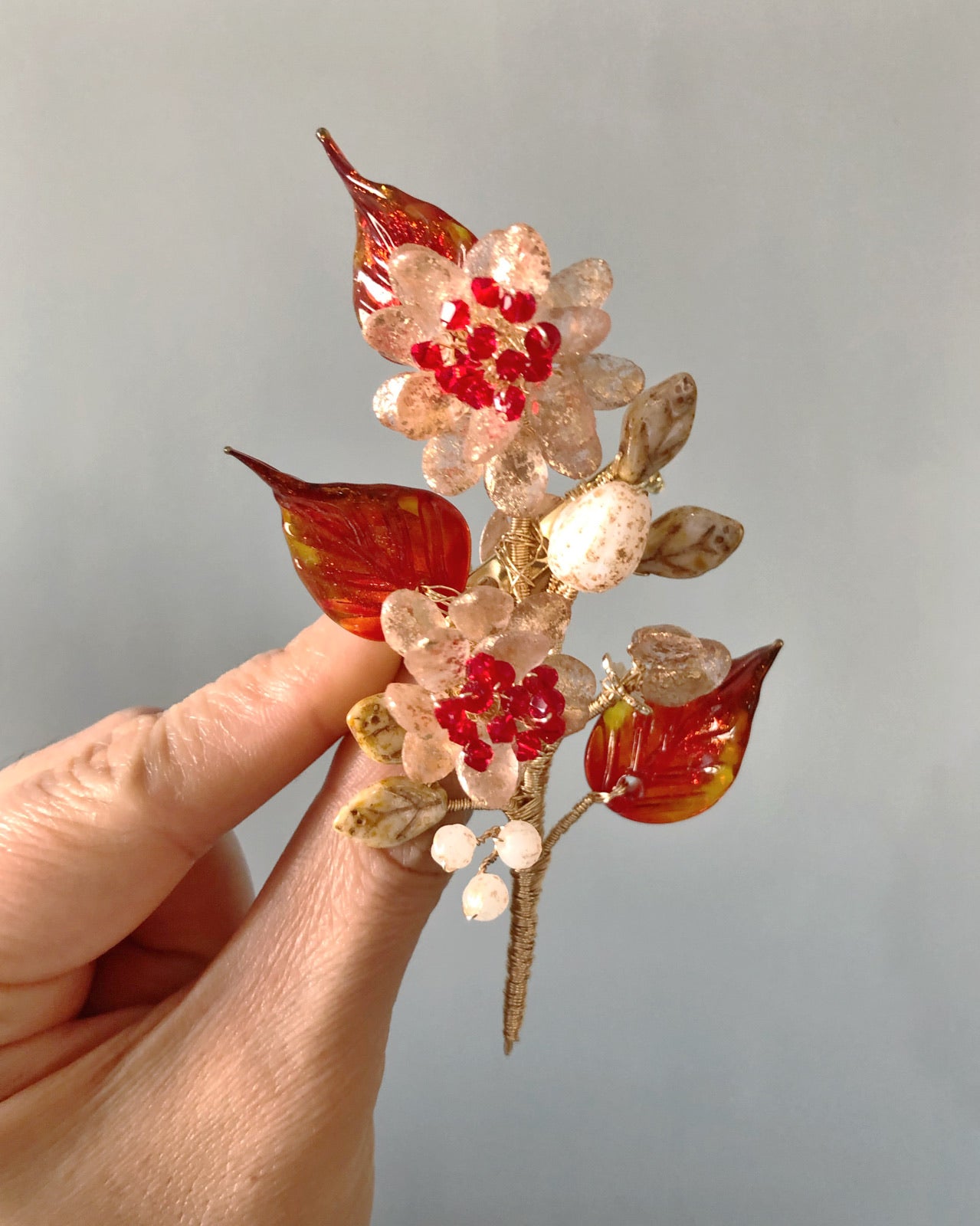 《December Palette II》Victoria’s Christmas' chrysanthemum floral bouquet brooch