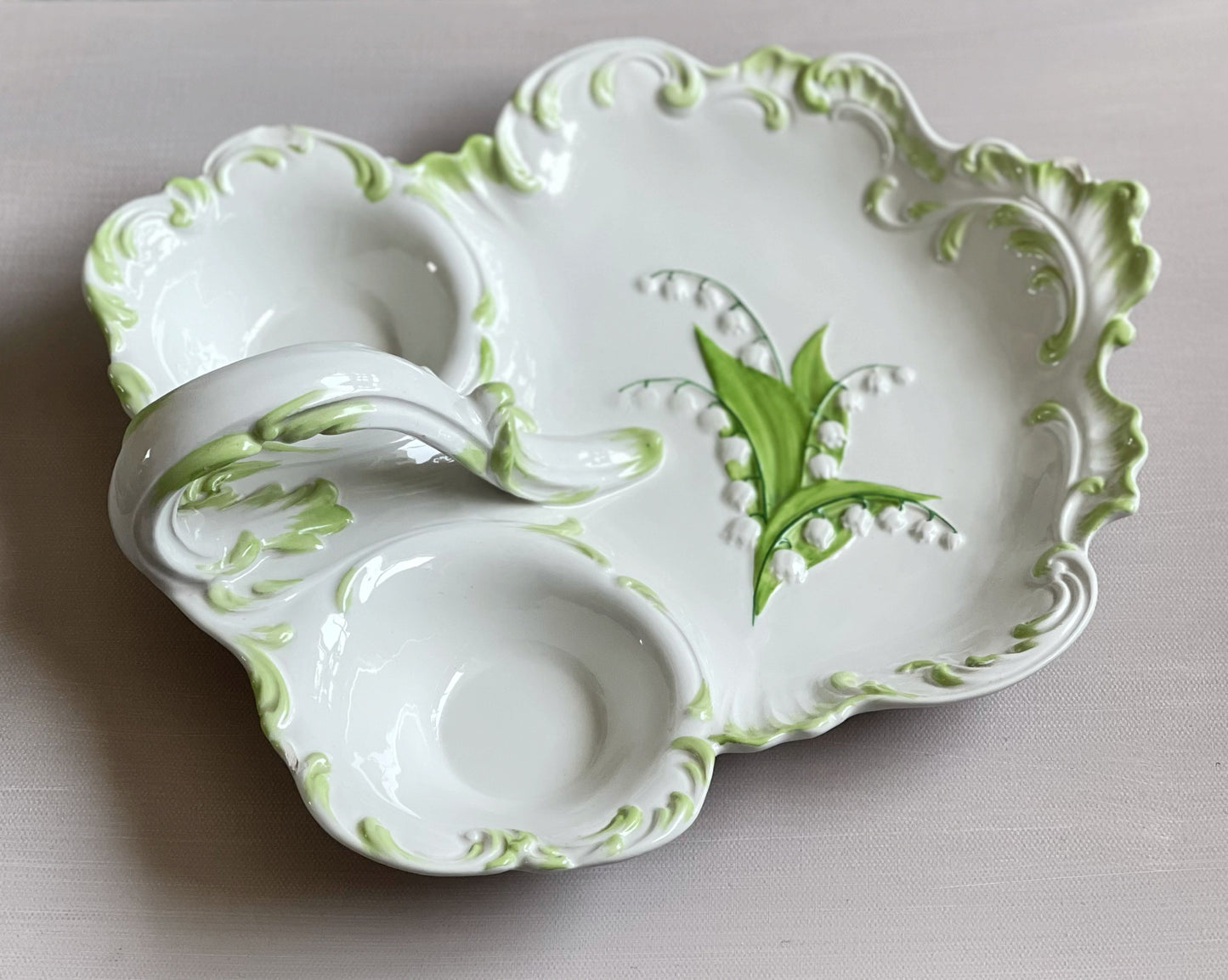 Vintage lily of the valley hand painted decorative divided plate
