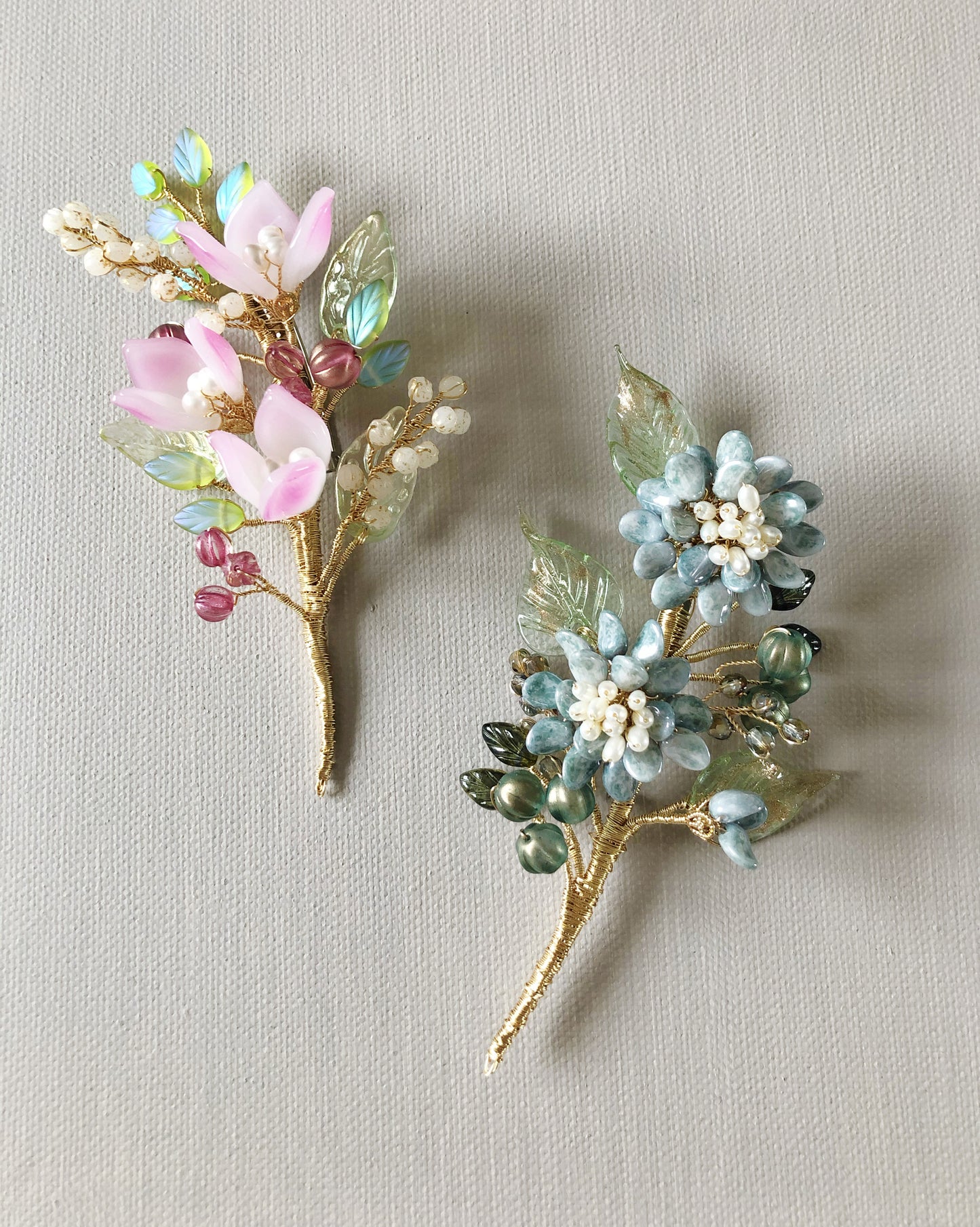 《January Palette III》Victoria’s chrysanthemum floral bouquet brooch in antique blue