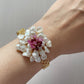 Deluxe Christmas peony freshwater pearls and red rubies bangle
