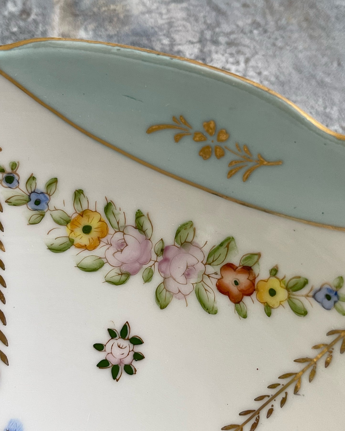 Vintage mid-century handpainted footed porcelain bowl