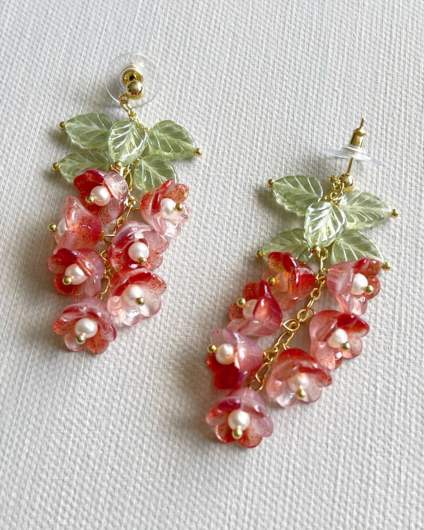 Spring Canterbury bell flowers earrings in festive red