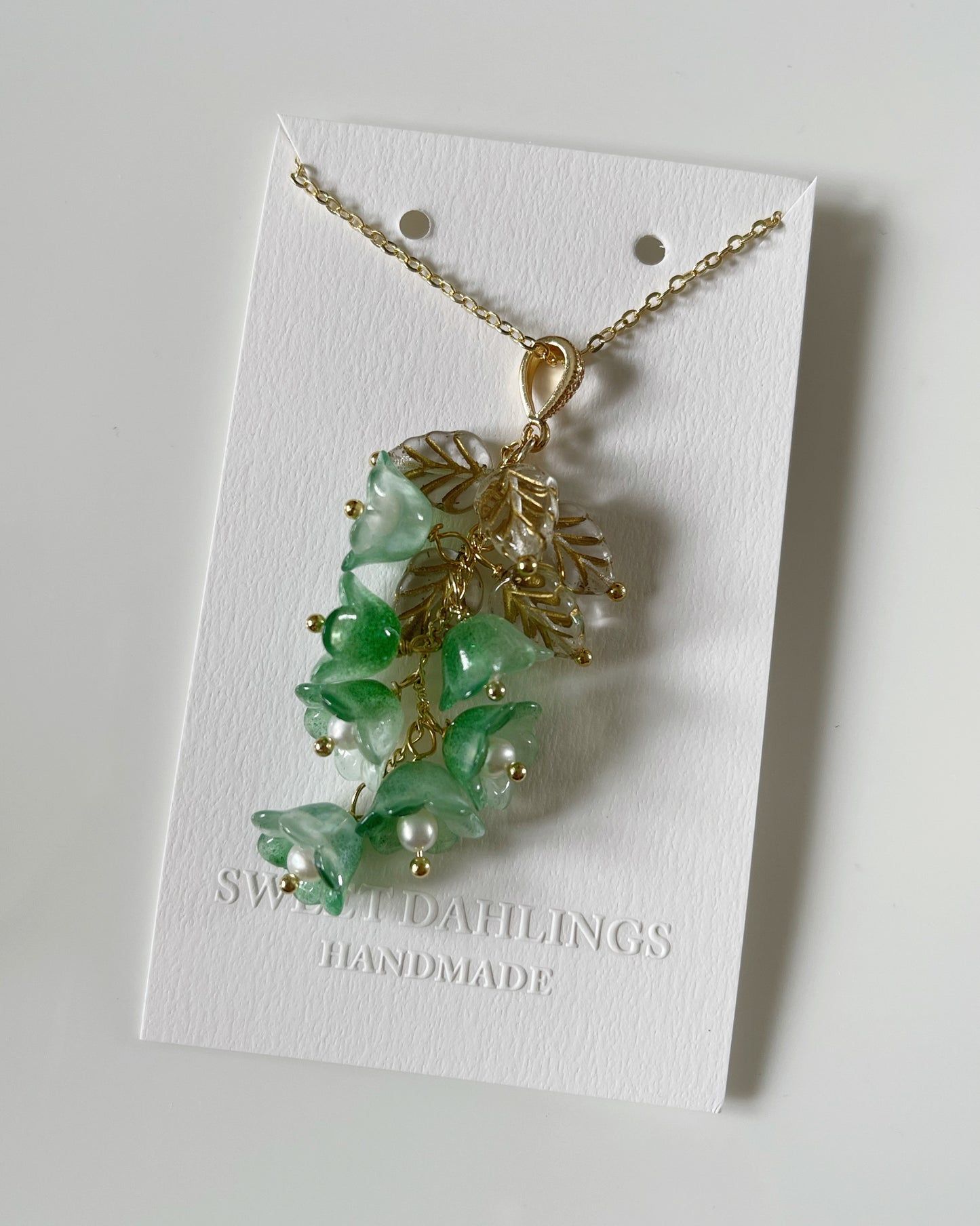 Canterbury bell flowers necklace in green