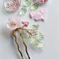 "When it rains sakura" - pink sakura hair pin in glass and freshwater pearls